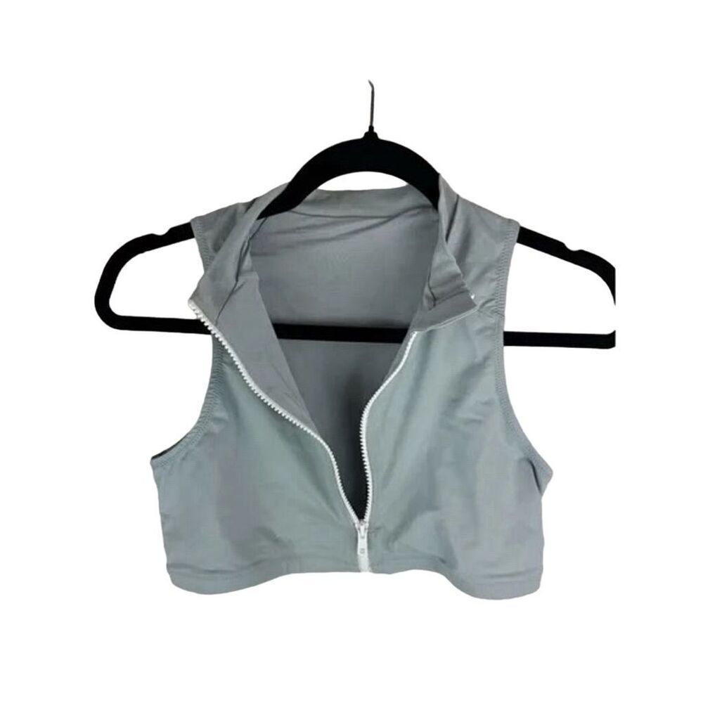 SKIMS Women's Swim Mock Neck Top Blue Sleeveless Front Zipper Size 3X - Picture 3 of 7